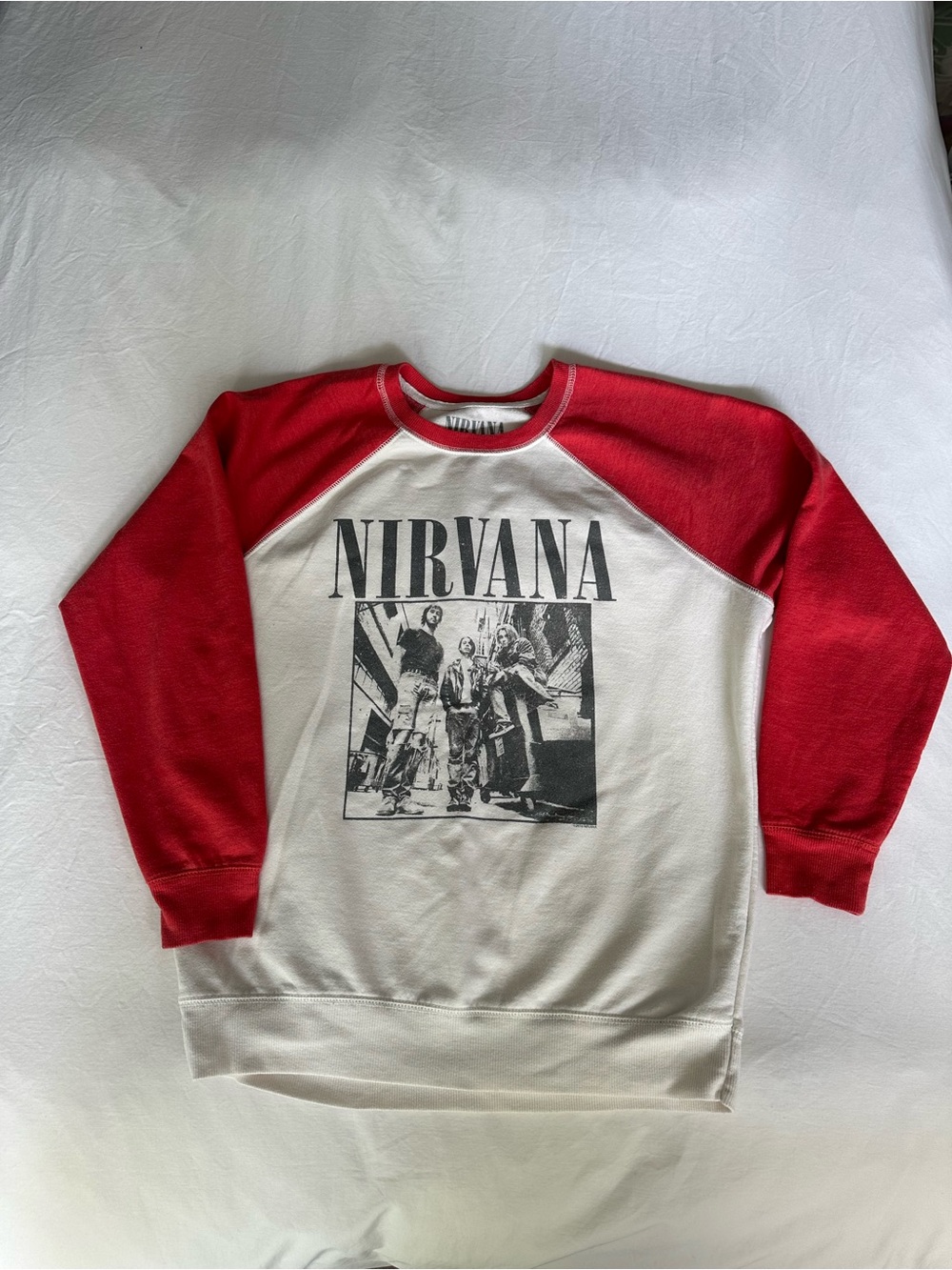 NIRVANA Crewneck Raglan Tee in Red and Cream